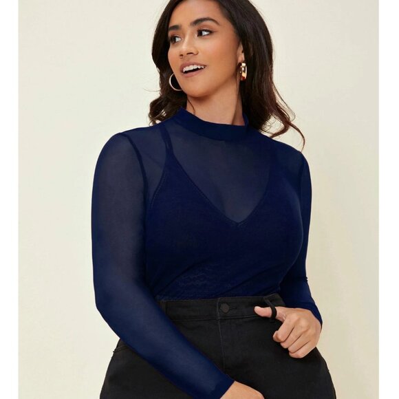 NEW WITHOUT TAGS Blue Mesh Long Sleeve Top 2X - Picture 3 of 6